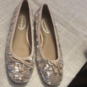 Scoop Sequin Embellished Flats - Beige